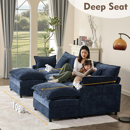108 Inch U Shape Sofa Sectional Sofa Comfortable Cloud Sofa with Removable Footstool
