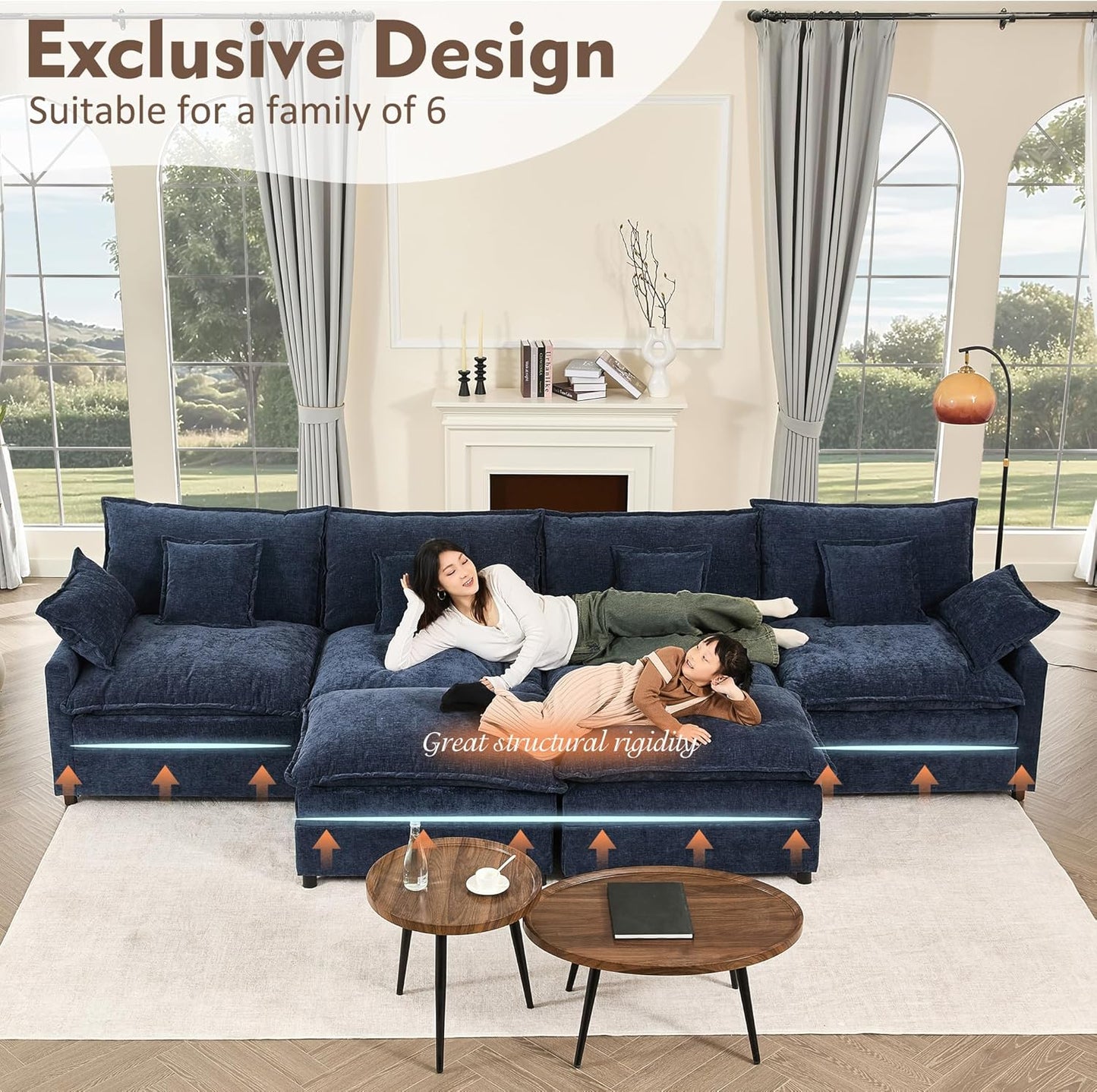 108 Inch U Shape Sofa Sectional Sofa Comfortable Cloud Sofa with Removable Footstool