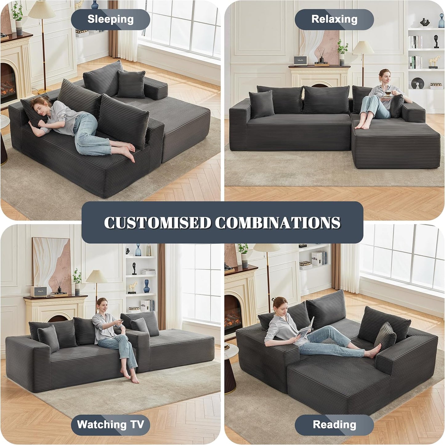 110 Cloud Sectional Couch, Boneless Sofa for Living Room Modular Sectional Sofa with Deep Seat