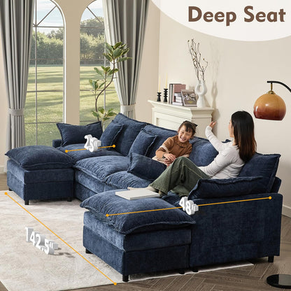 108 Inch U Shape Sofa Sectional Sofa Comfortable Cloud Sofa with Removable Footstool