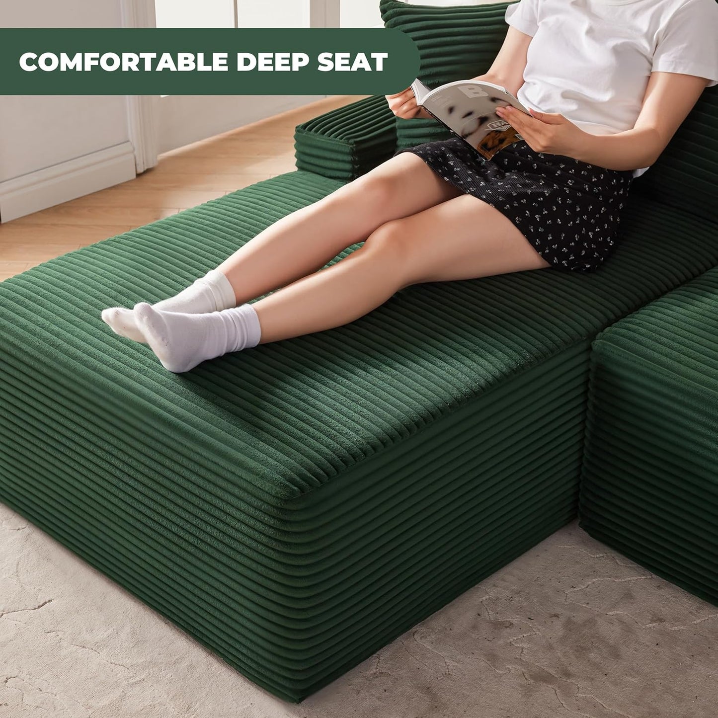 110 Cloud Sectional Couch, Boneless Sofa for Living Room Modular Sectional Sofa with Deep Seat