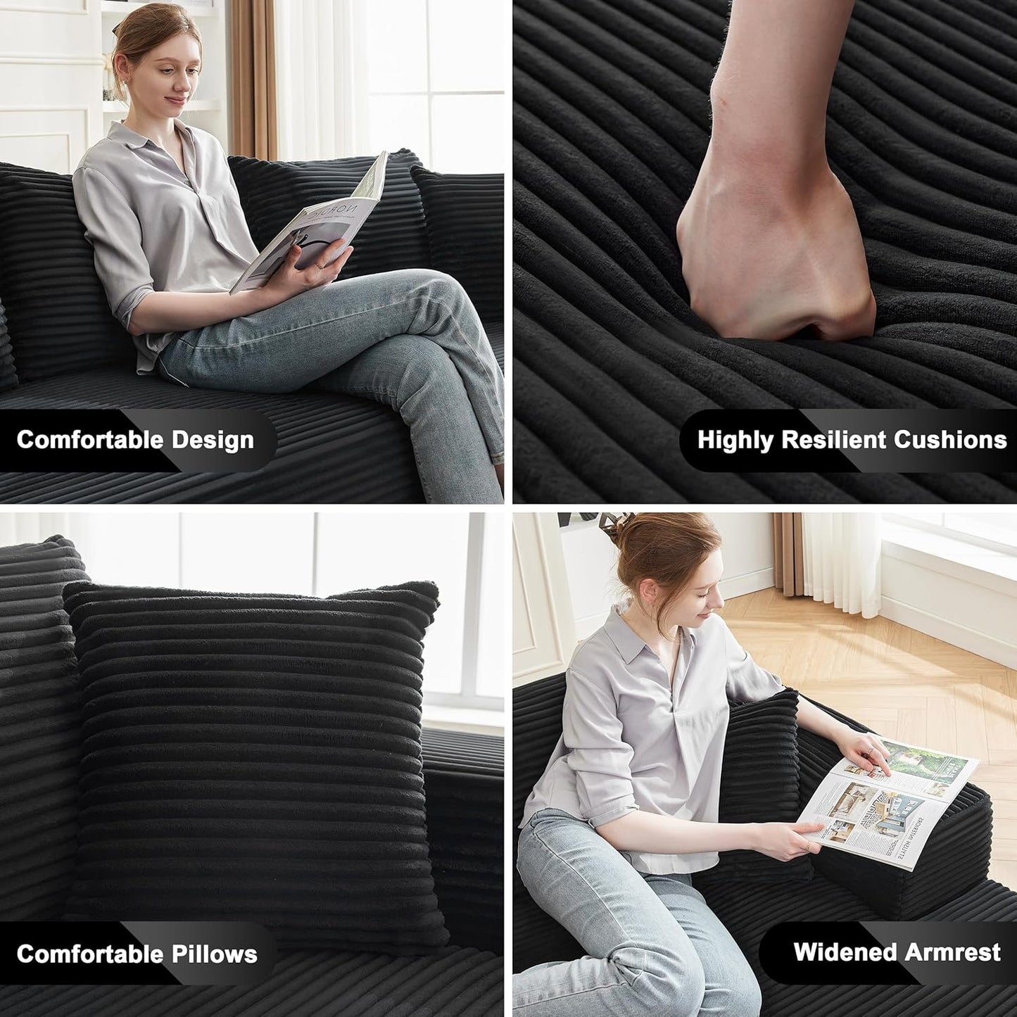 110 Cloud Sectional Couch, Boneless Sofa for Living Room Modular Sectional Sofa with Deep Seat