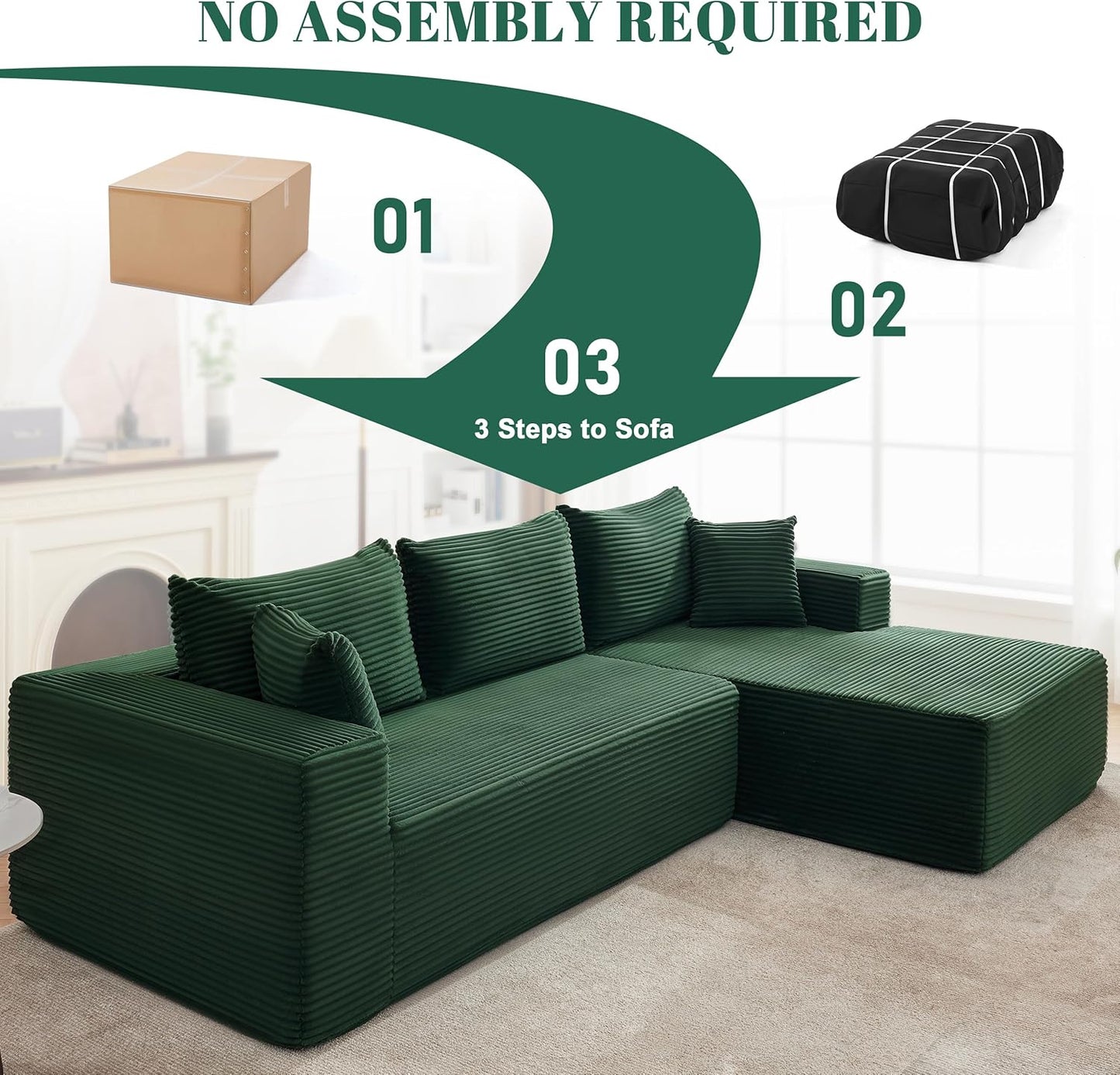 110 Cloud Sectional Couch, Boneless Sofa for Living Room Modular Sectional Sofa with Deep Seat