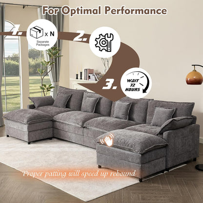 108 Inch U Shape Sofa Sectional Sofa Comfortable Cloud Sofa with Removable Footstool