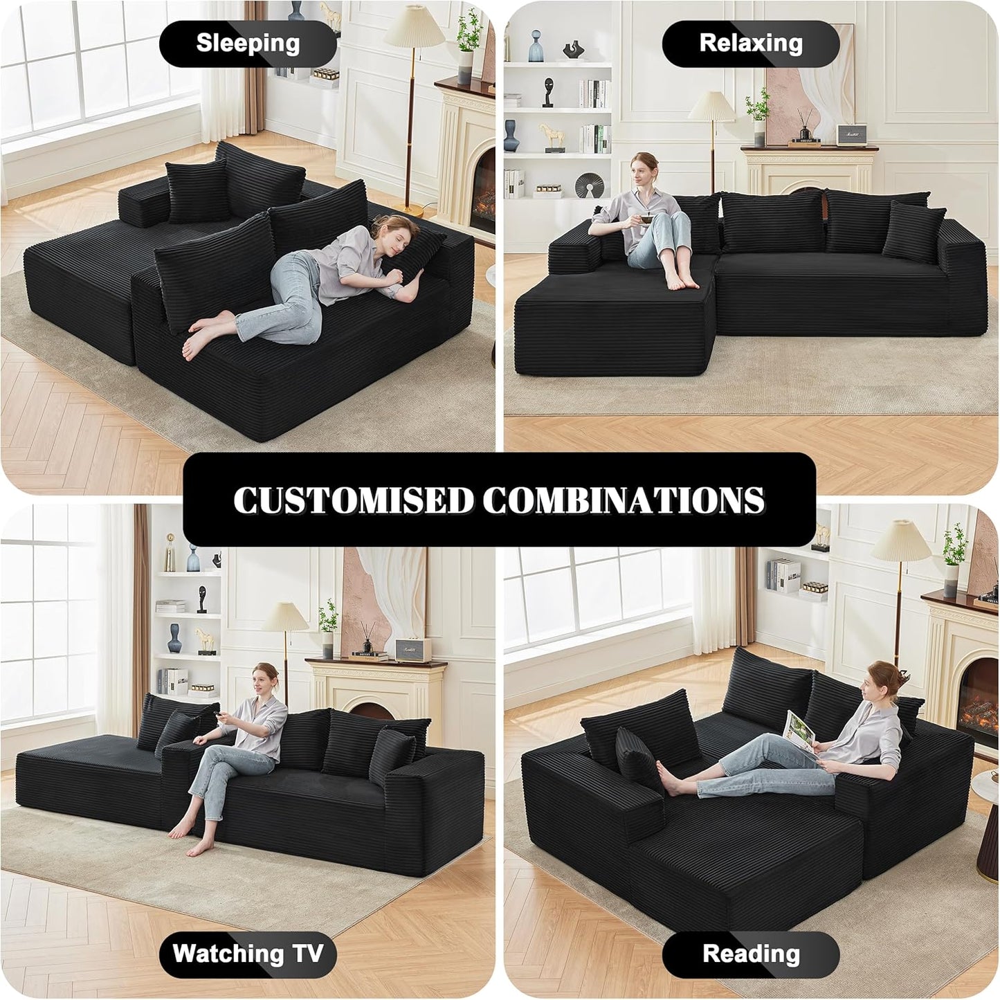 110 Cloud Sectional Couch, Boneless Sofa for Living Room Modular Sectional Sofa with Deep Seat