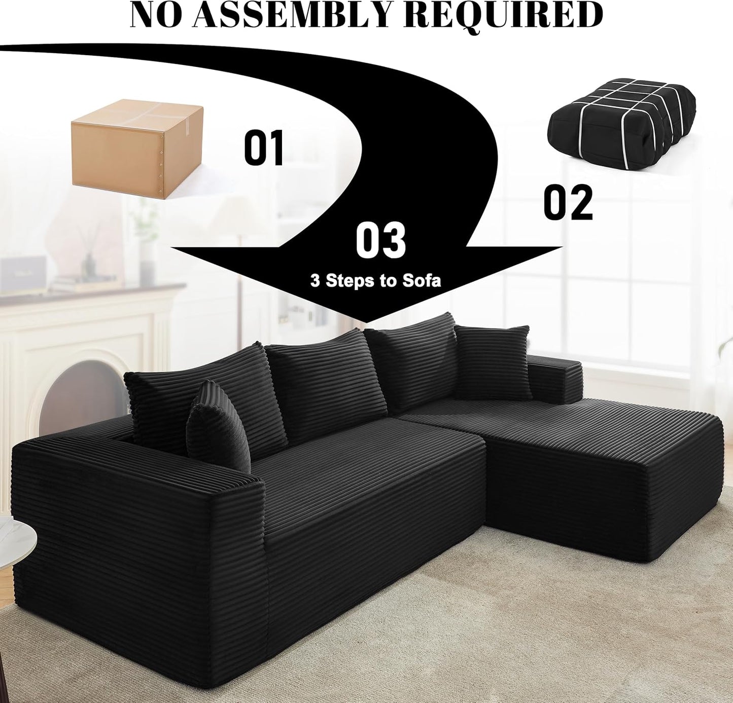 110 Cloud Sectional Couch, Boneless Sofa for Living Room Modular Sectional Sofa with Deep Seat