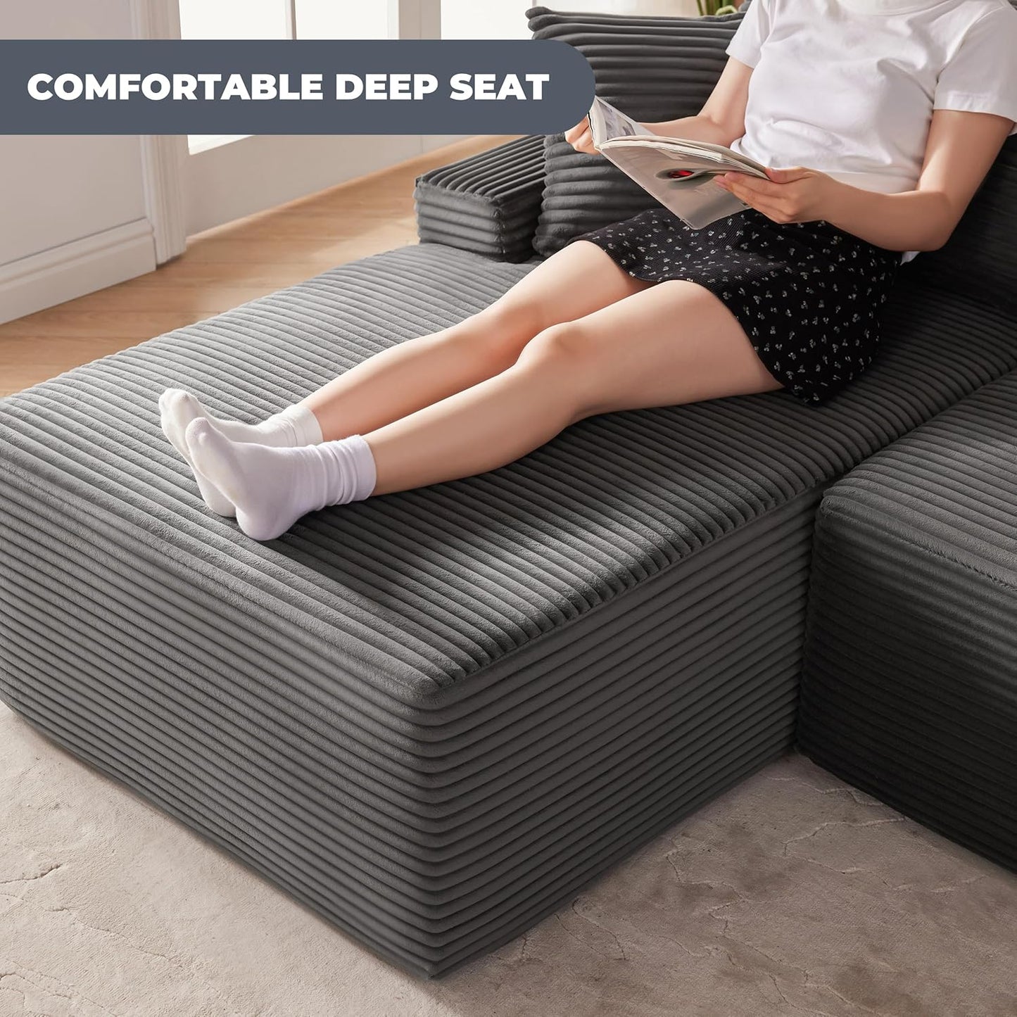 110 Cloud Sectional Couch, Boneless Sofa for Living Room Modular Sectional Sofa with Deep Seat