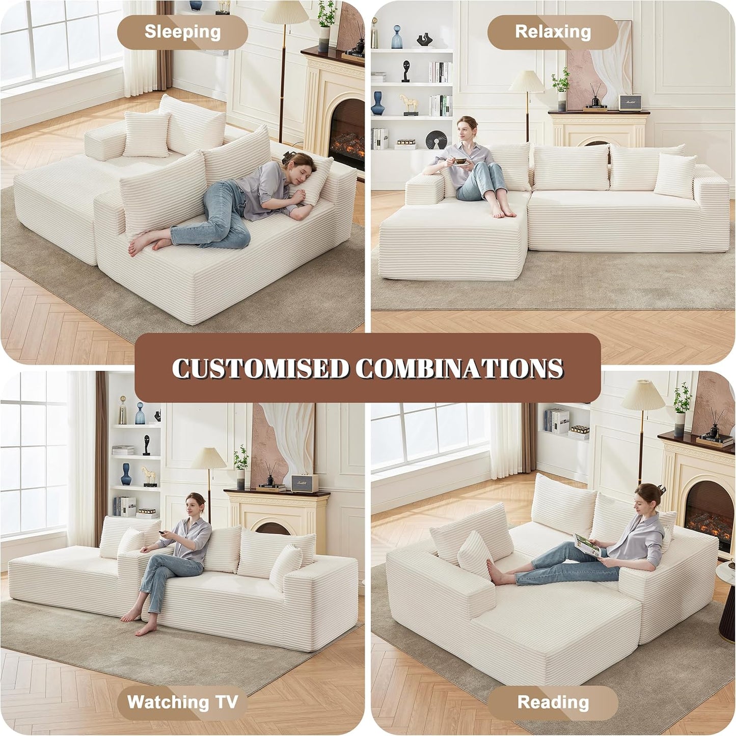 110 Cloud Sectional Couch, Boneless Sofa for Living Room Modular Sectional Sofa with Deep Seat