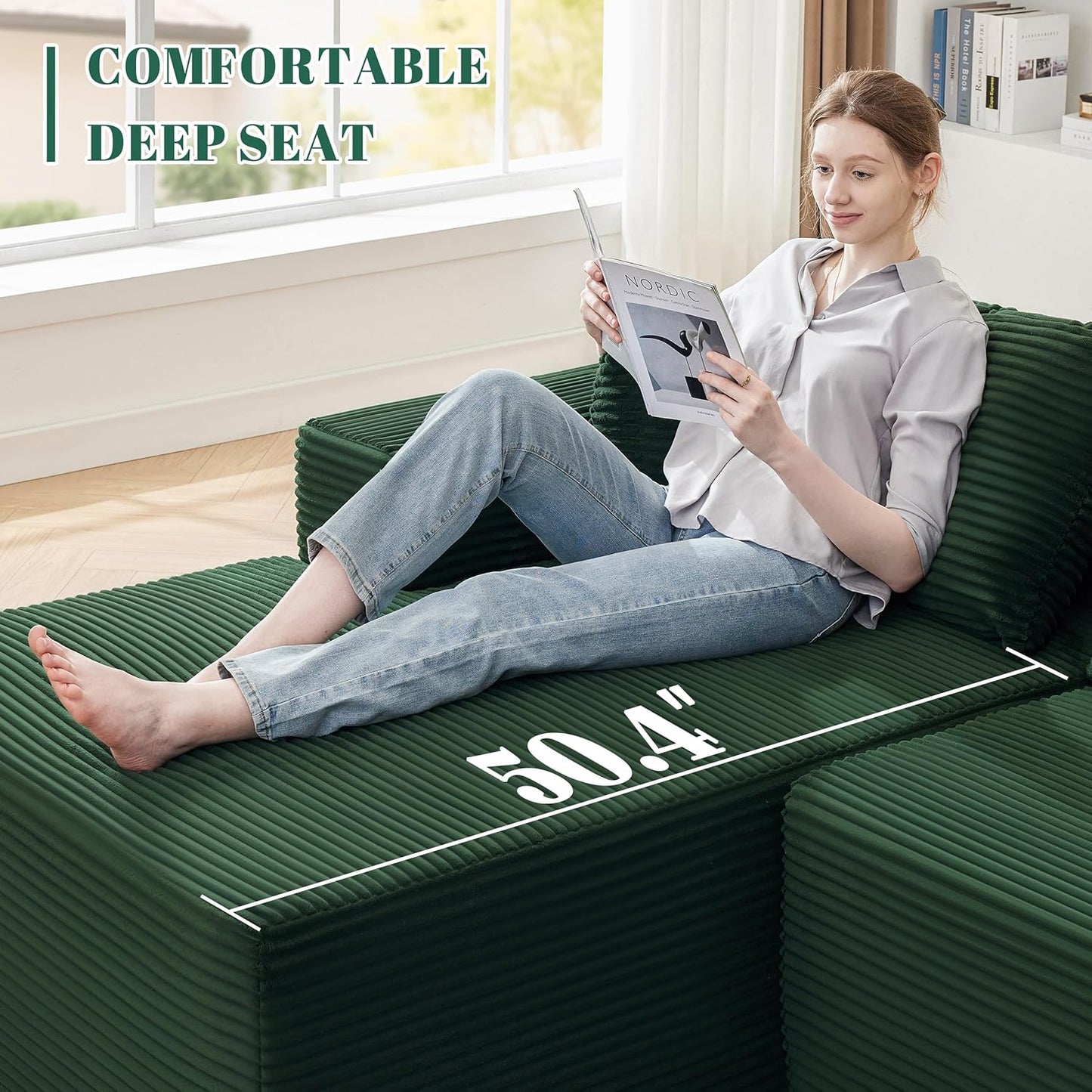 110 Cloud Sectional Couch, Boneless Sofa for Living Room Modular Sectional Sofa with Deep Seat