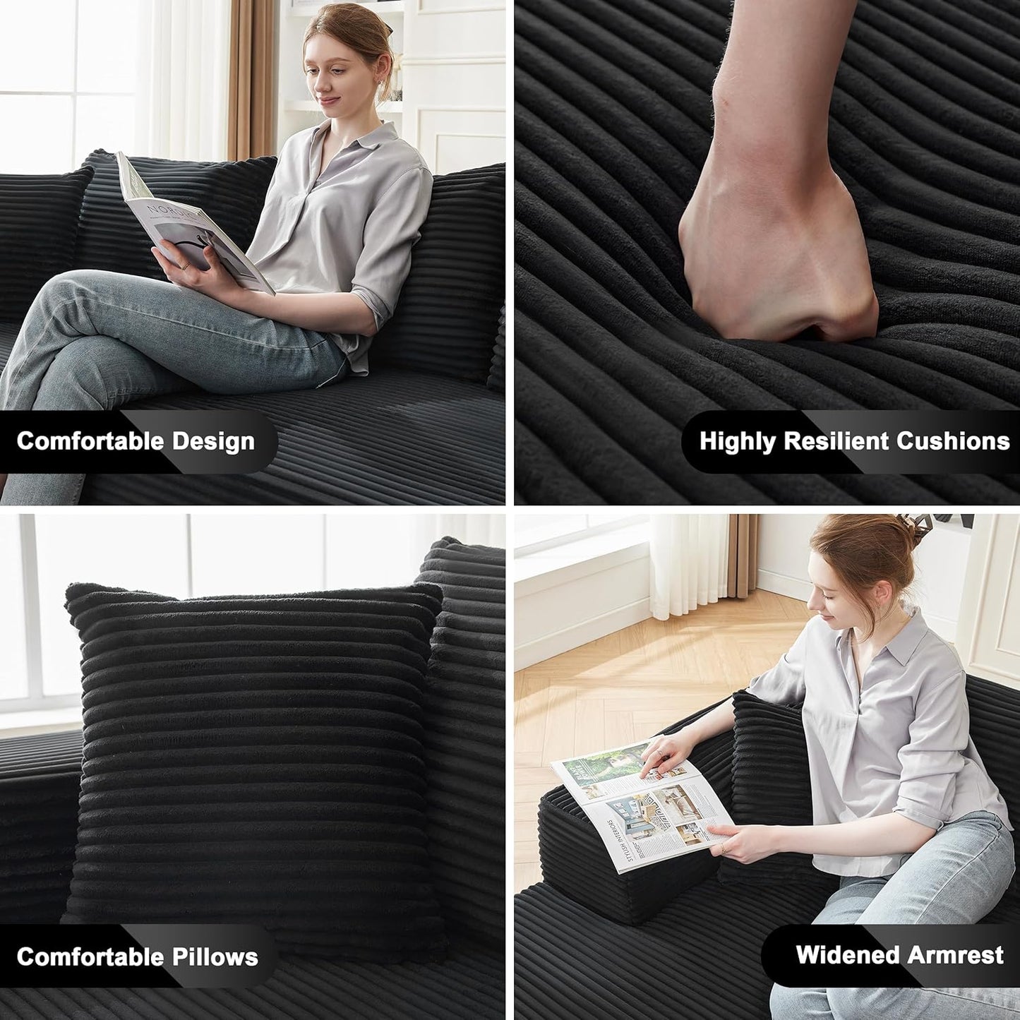 110 Cloud Sectional Couch, Boneless Sofa for Living Room Modular Sectional Sofa with Deep Seat