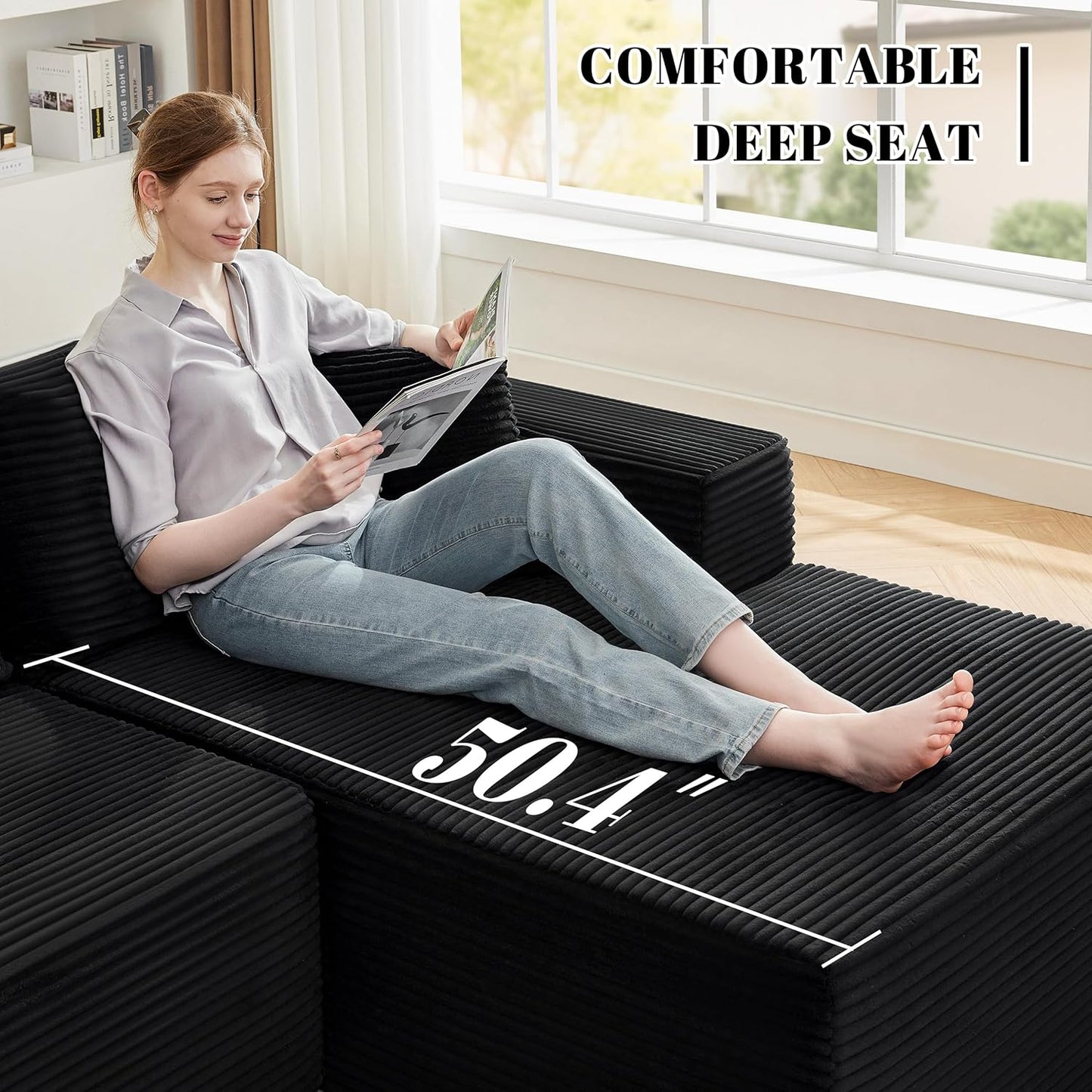 110 Cloud Sectional Couch, Boneless Sofa for Living Room Modular Sectional Sofa with Deep Seat