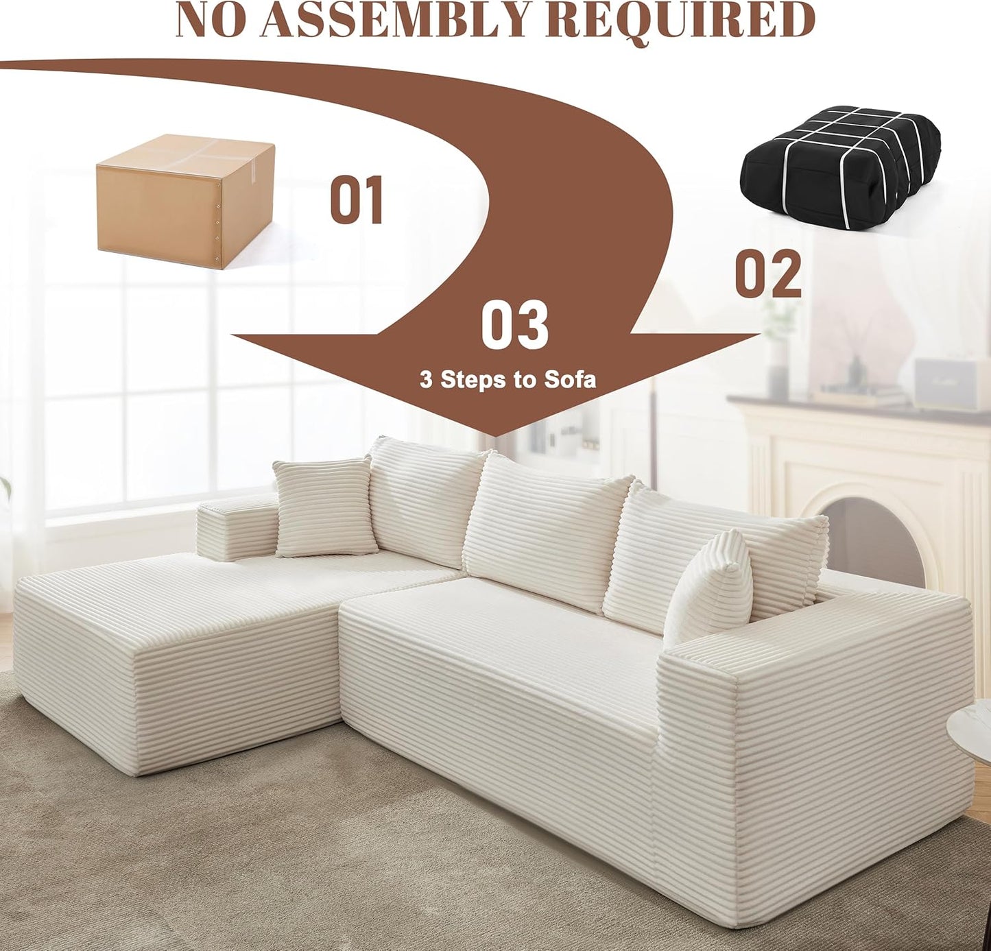 110 Cloud Sectional Couch, Boneless Sofa for Living Room Modular Sectional Sofa with Deep Seat