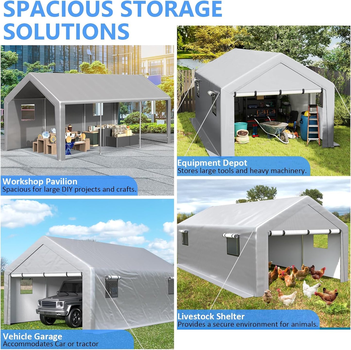 6x8 ft Heavy Duty Carport Tent Portable Garage Removable Side Walls Four Seasons Tarpaulin