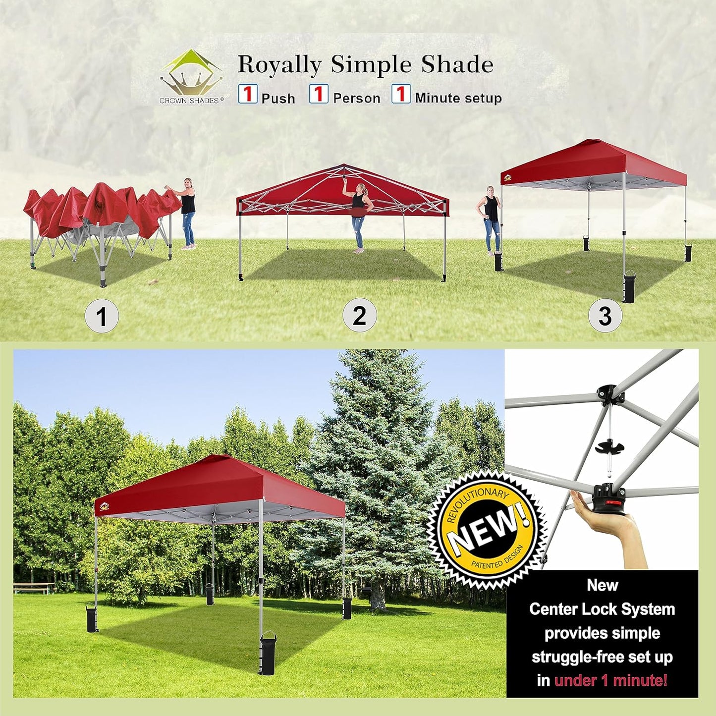 10x10 Pop-Up Awning One-Click Installation Beach Tent Outdoor Sunshade Silver Coated Top