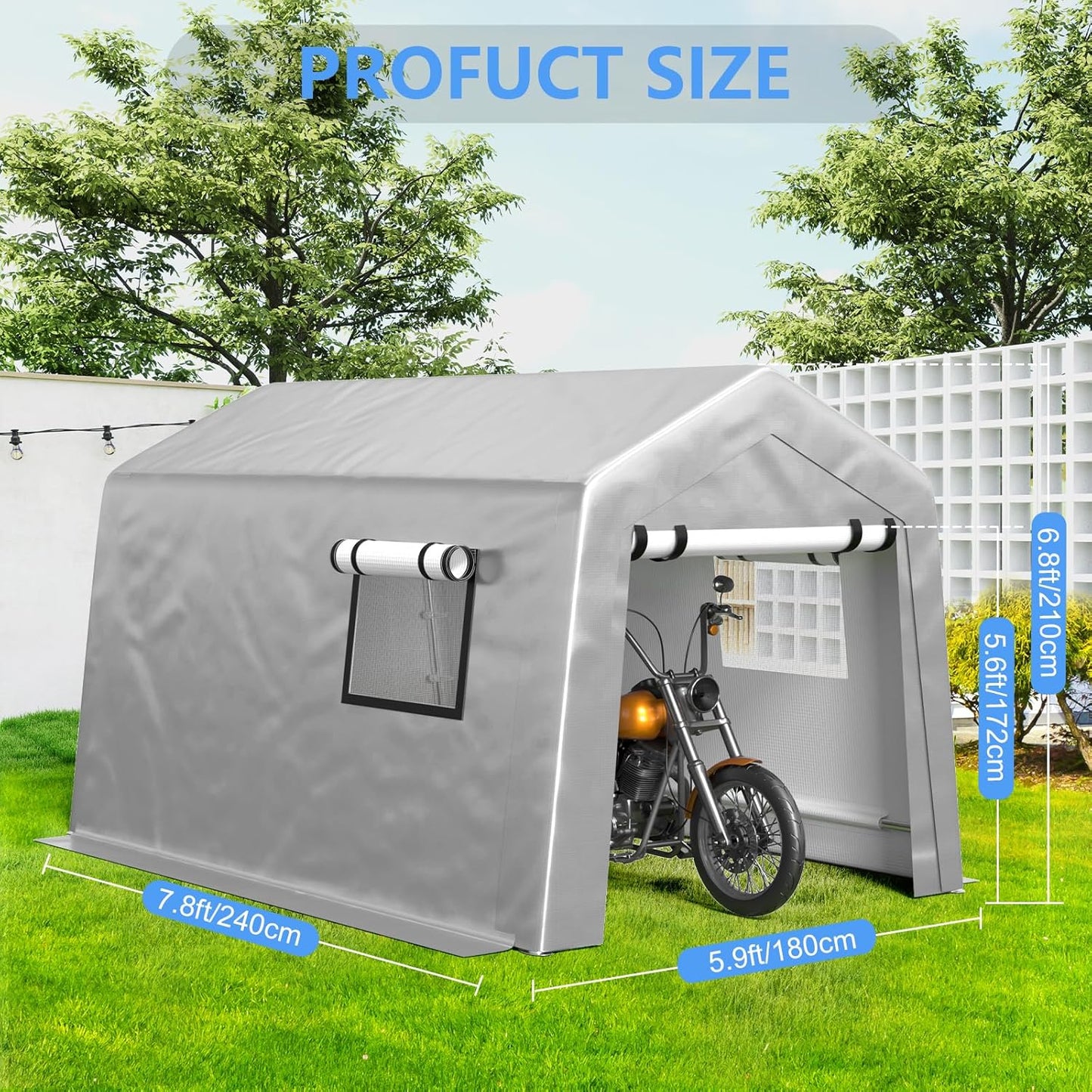 6x8 ft Heavy Duty Carport Tent Portable Garage Removable Side Walls Four Seasons Tarpaulin