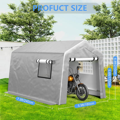 6x8 ft Heavy Duty Carport Tent Portable Garage Removable Side Walls Four Seasons Tarpaulin
