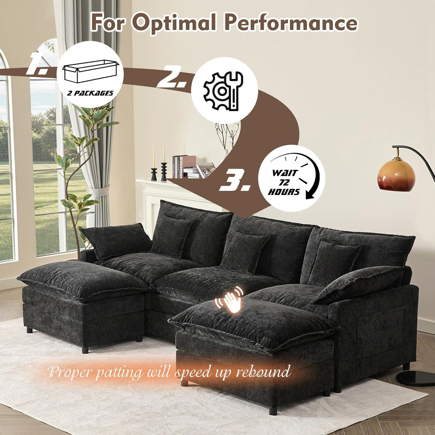 108 Inch U Shape Sofa Sectional Sofa Comfortable Cloud Sofa Living Room Deep Seat Sofa