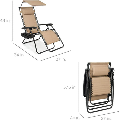 Best Choice Products Folding Zero Gravity Recliner Patio Lounge Chair Adjustable Canopy Shade