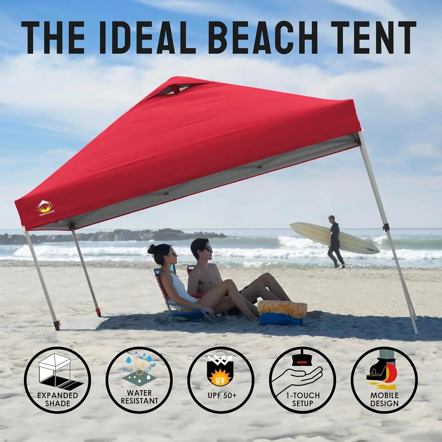 10x10 Pop-Up Awning One-Click Installation Beach Tent Outdoor Sunshade Silver Coated Top