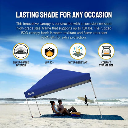 10x10 Pop-Up Awning One-Click Installation Beach Tent Outdoor Sunshade Silver Coated Top