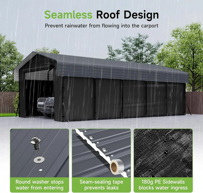 10'x15' Heavy Duty Metal Carport Outdoor Garage Car Shelter Shade with Heavier Frame