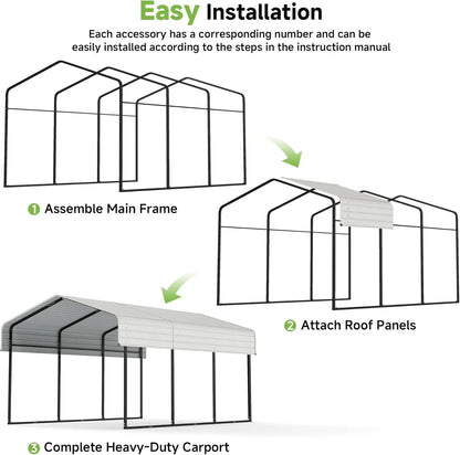 10'x15' Heavy Duty Metal Carport Outdoor Garage Car Shelter Shade with Heavier Frame
