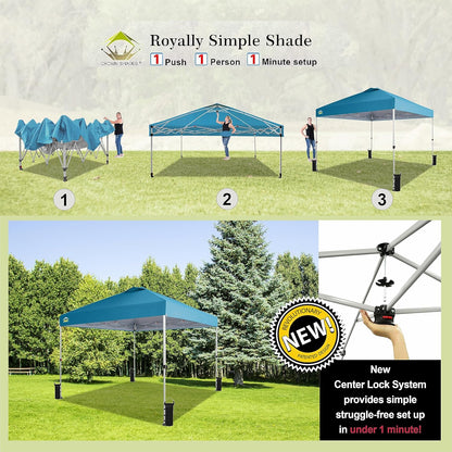 10x10 Pop-Up Awning One-Click Installation Beach Tent Outdoor Sunshade Silver Coated Top