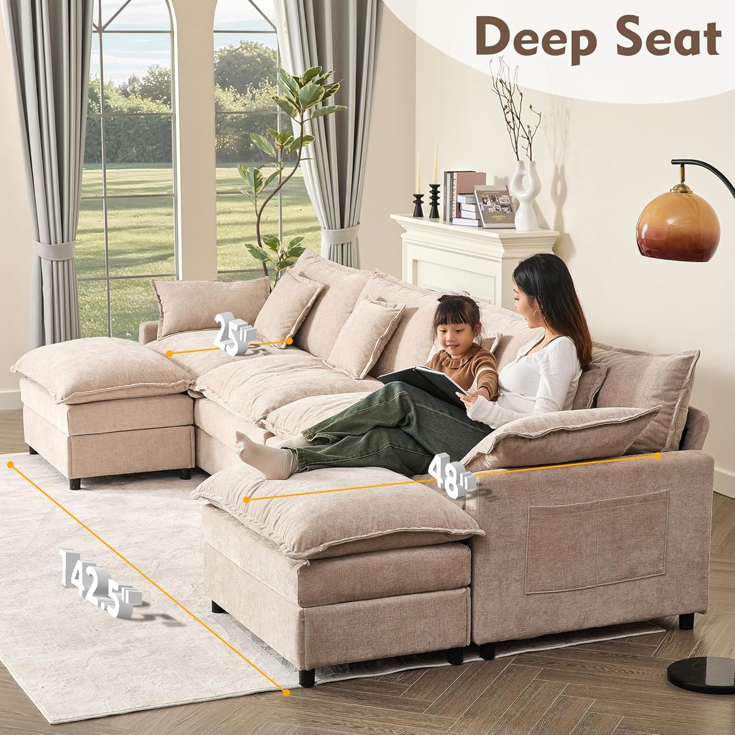 108 Inch U Shape Sofa Sectional Sofa Comfortable Cloud Sofa Living Room Deep Seat Sofa