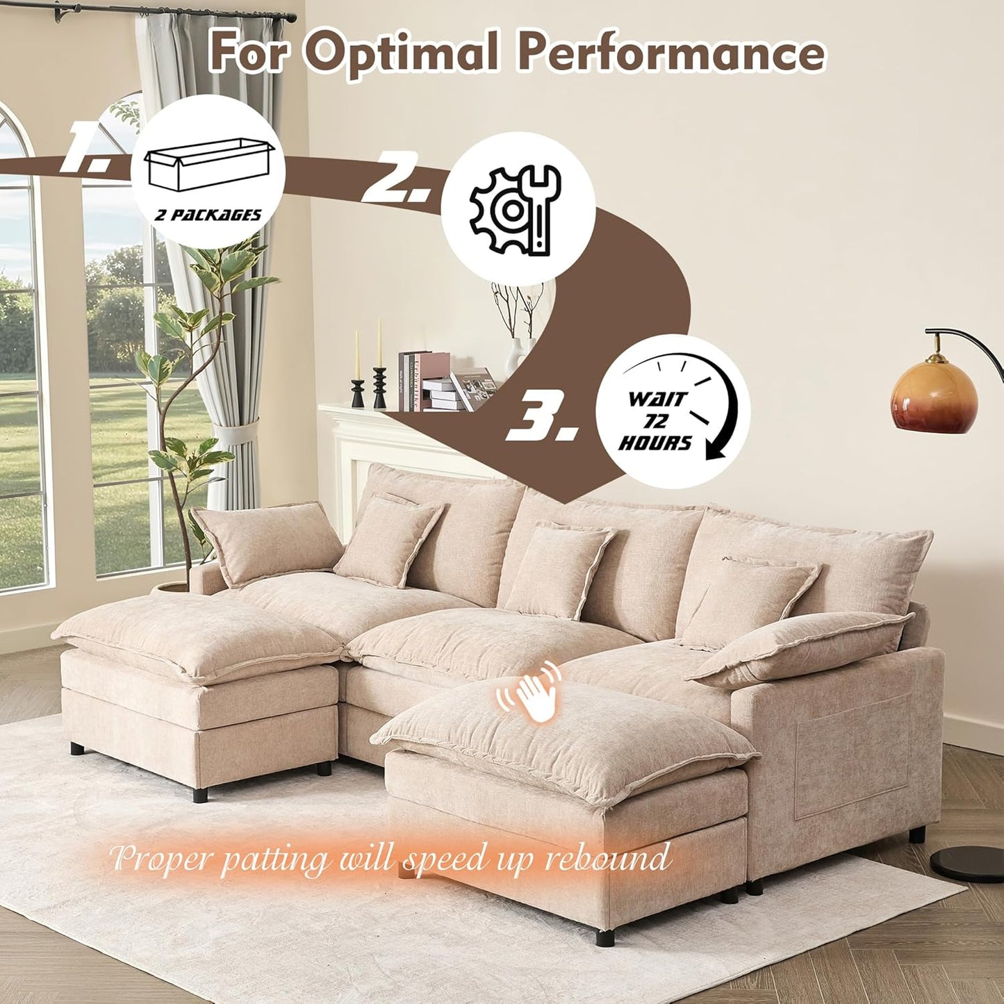 108 Inch U Shape Sofa Sectional Sofa Comfortable Cloud Sofa Living Room Deep Seat Sofa