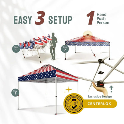 10x10 Pop-Up Awning One-Click Installation Beach Tent Outdoor Sunshade Silver Coated Top