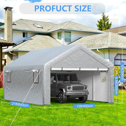 6x8 ft Heavy Duty Carport Tent Portable Garage Removable Side Walls Four Seasons Tarpaulin