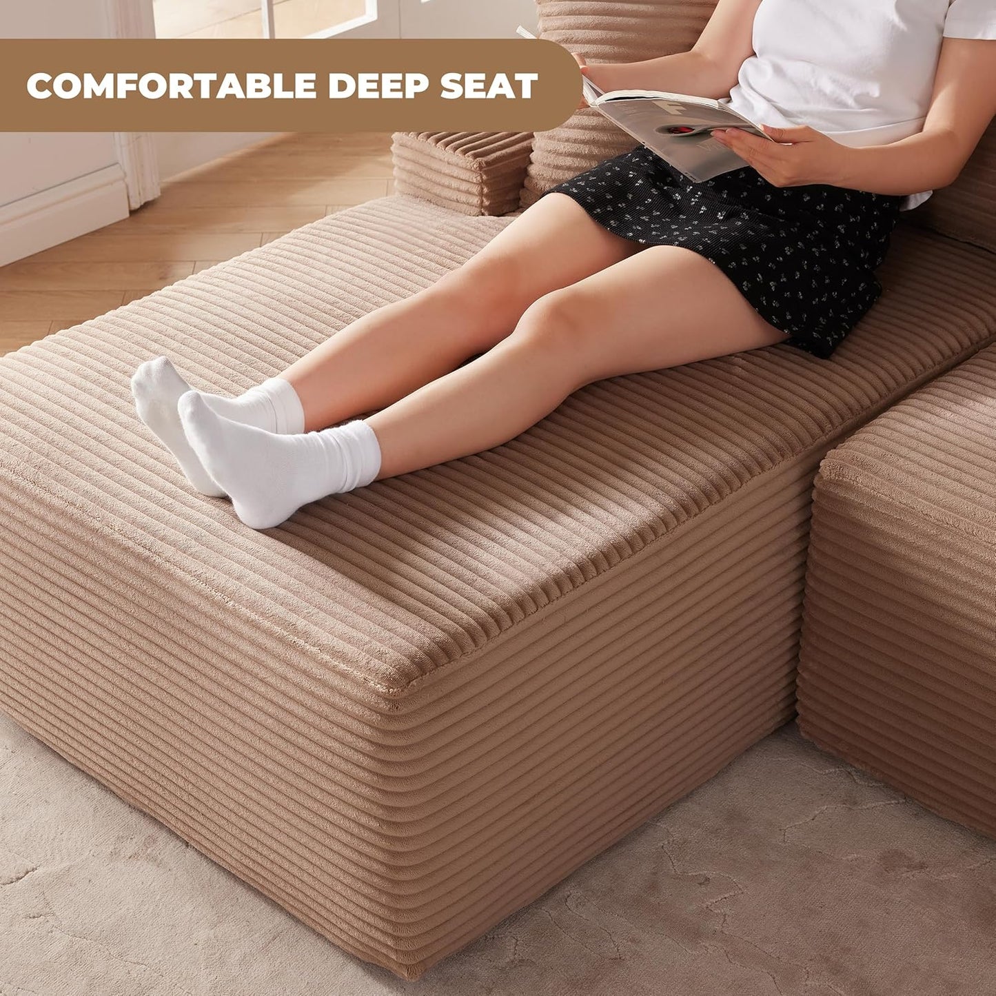 110 Cloud Sectional Couch, Boneless Sofa for Living Room Modular Sectional Sofa with Deep Seat