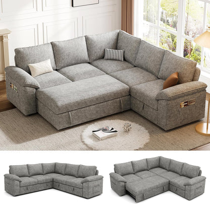 108 Inch Sectional Sleeper Sofa with Pull Out Bed, U Shaped 7 Seat Modular Sectional Sofa