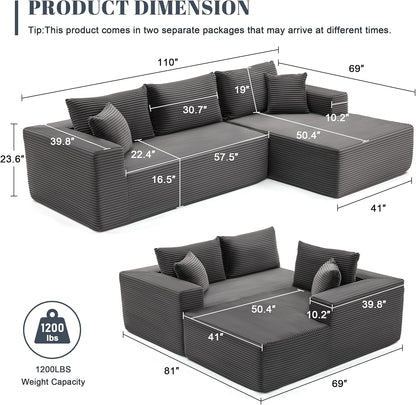 110-inch cloud sofa boneless sofa in the living room modular sofa with deep seats