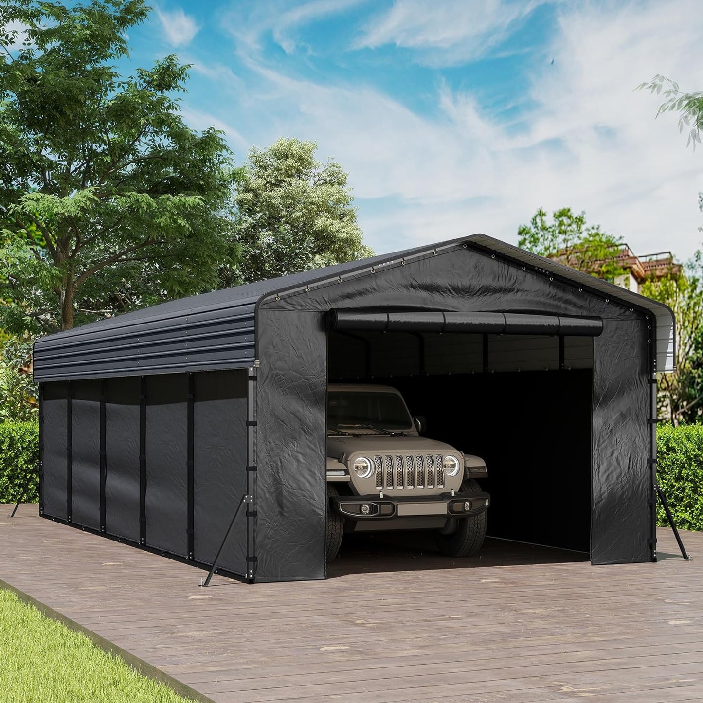 10'x15' Heavy Duty Metal Carport Outdoor Garage Car Shelter Shade with Heavier Frame