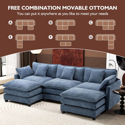 111.4 Inch L Shaped Modern Sofa Modular Cloud Sofa with Ottoman 4 Seater Chenille Deep Seat Sofa