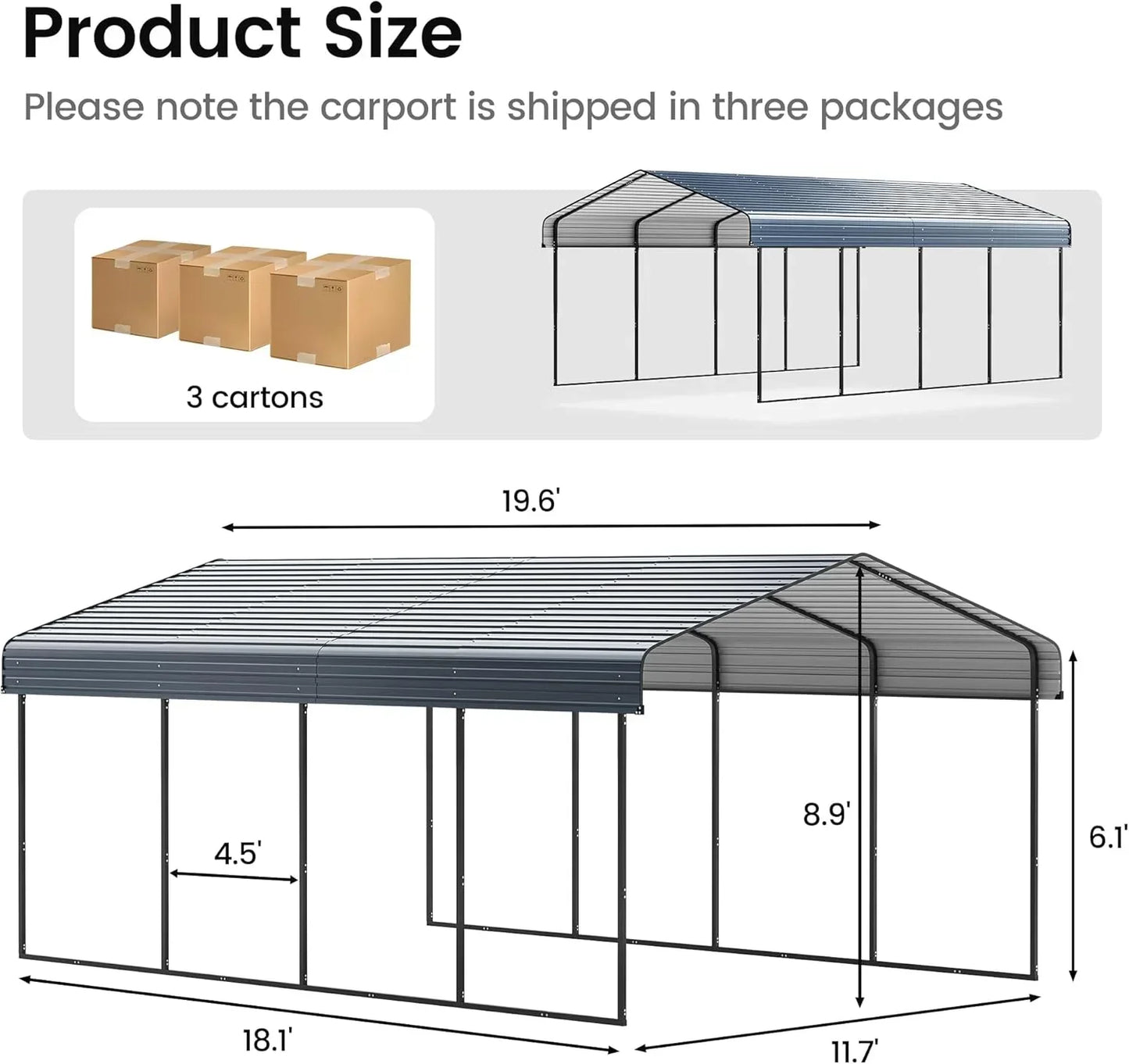10'x15' Heavy Duty Metal Carport Outdoor Garage Car Shelter Shade with Heavier Frame