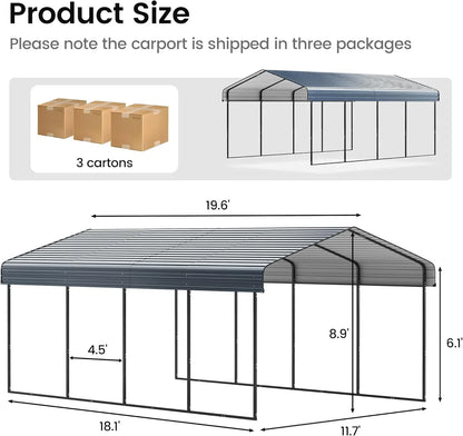 10'x15' Heavy Duty Metal Carport Outdoor Garage Car Shelter Shade with Heavier Frame