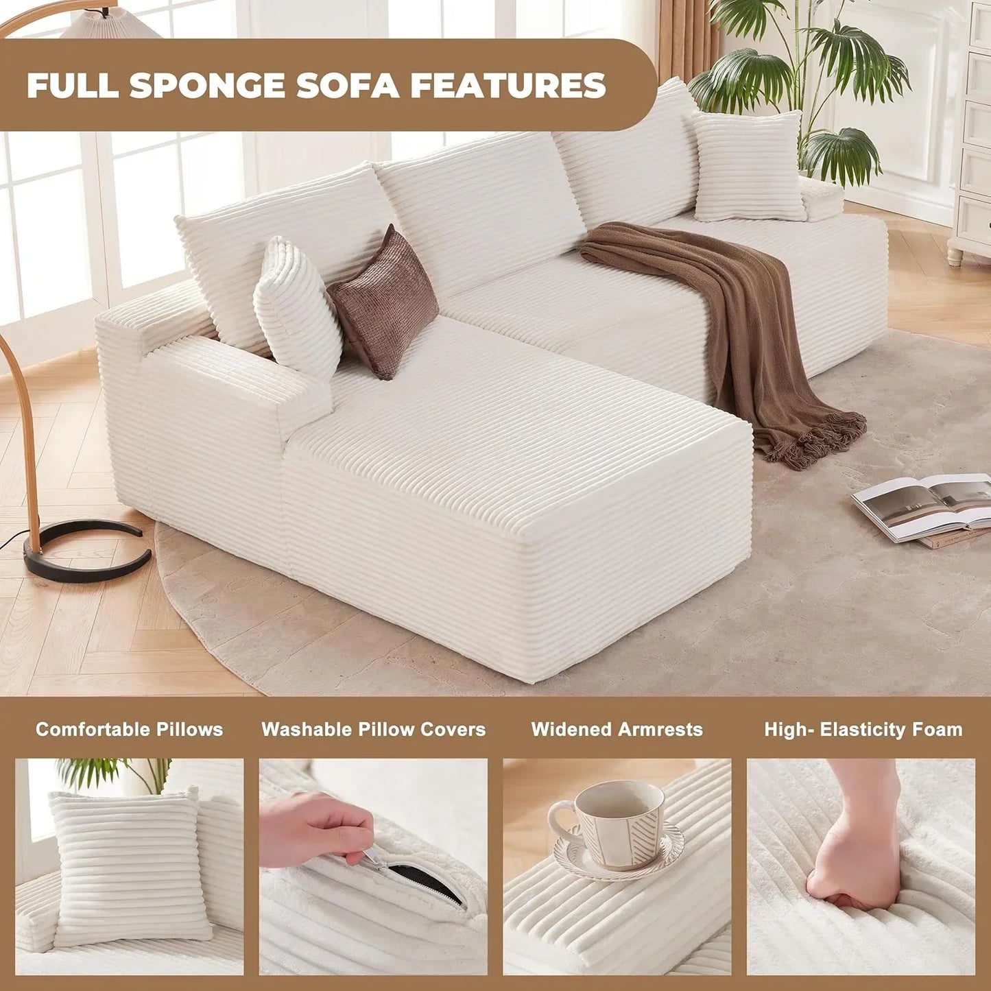 110-inch cloud sofa boneless sofa in the living room modular sofa with deep seats