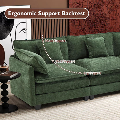 111.4 Inch L Shaped Modern Sofa Modular Cloud Sofa with Ottoman 4 Seater Chenille Deep Seat Sofa