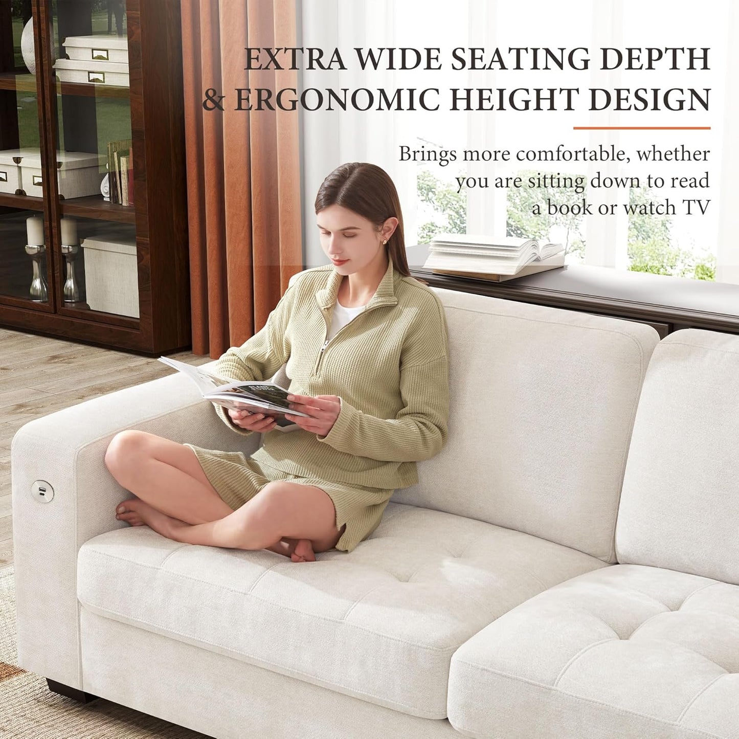 111.4 Inch L Shaped Modern Sofa Modular Cloud Sofa with Ottoman 4 Seater Chenille Deep Seat Sofa