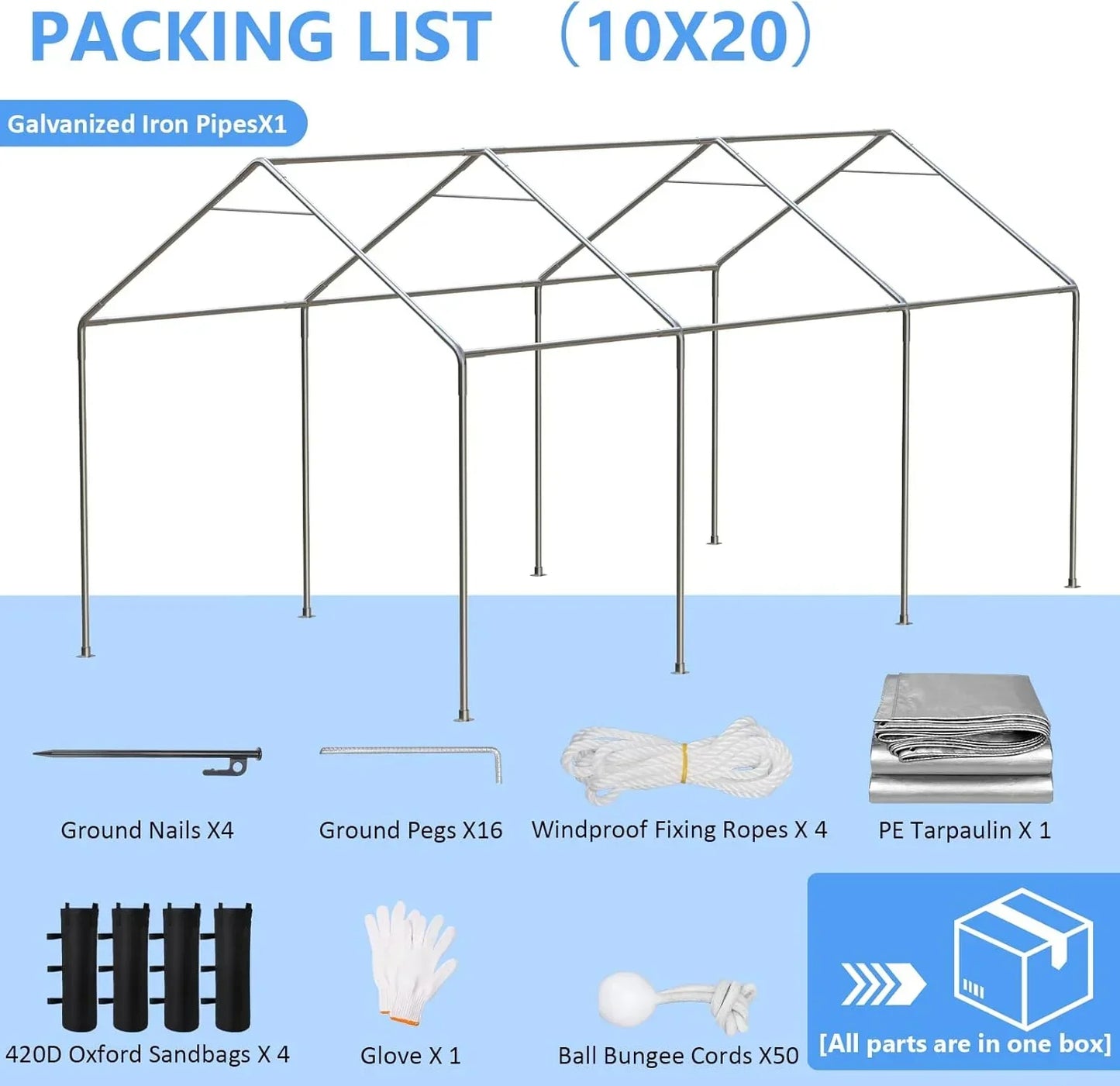 6x8 ft Heavy Duty Carport Tent Portable Garage Removable Side Walls Four Seasons Tarpaulin