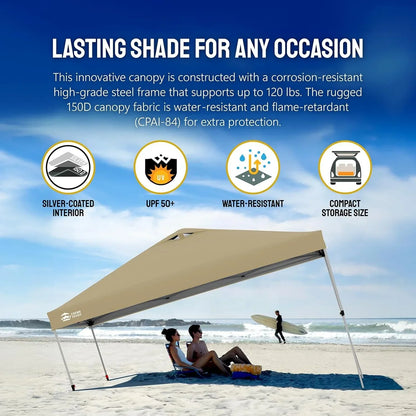 10x10 Pop-Up Awning One-Click Installation Beach Tent Outdoor Sunshade Silver Coated Top