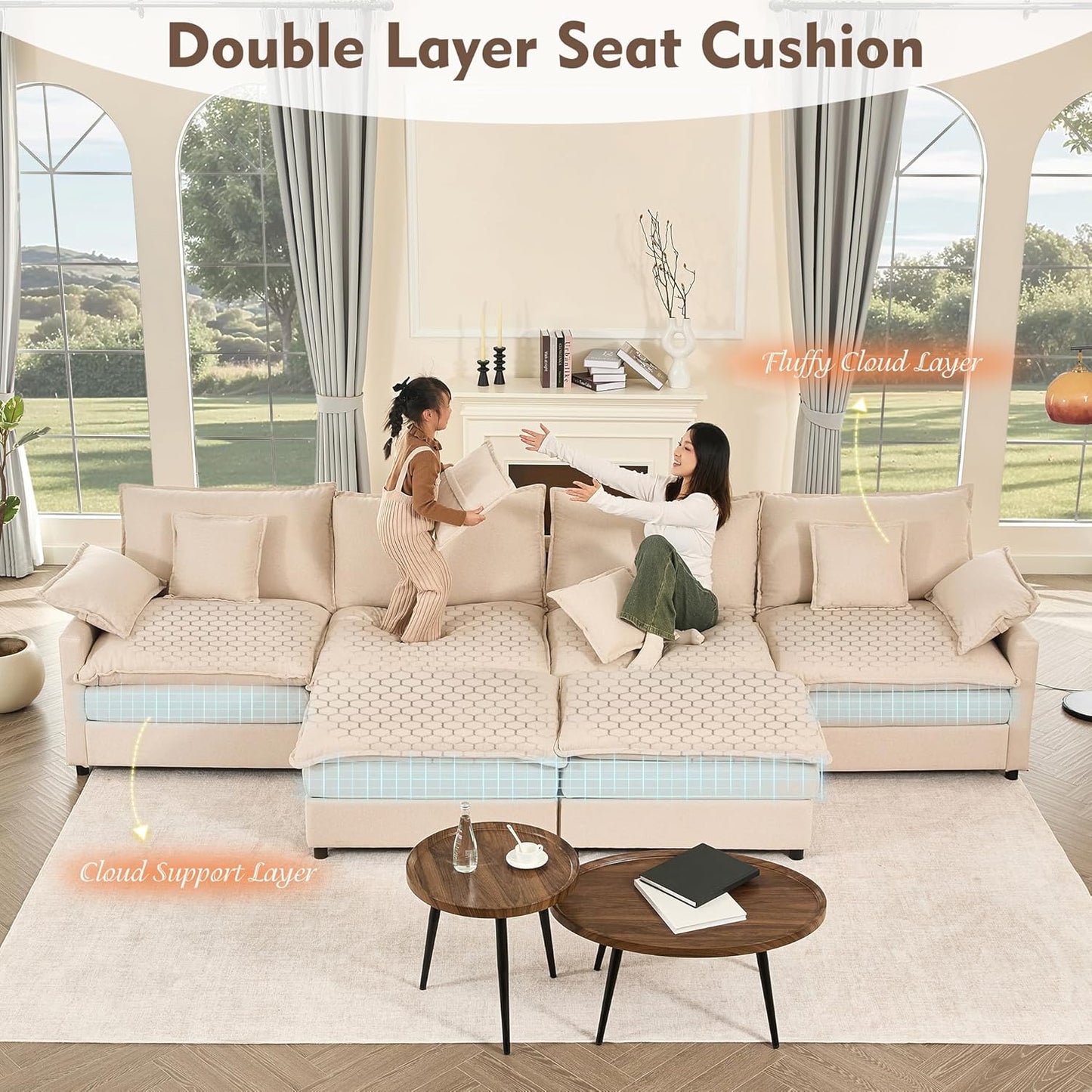 108 Inch U Shape Sofa Sectional Sofa Comfortable Cloud Sofa Living Room Deep Seat Sofa