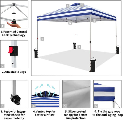 10x10 Pop-Up Awning One-Click Installation Beach Tent Outdoor Sunshade Silver Coated Top