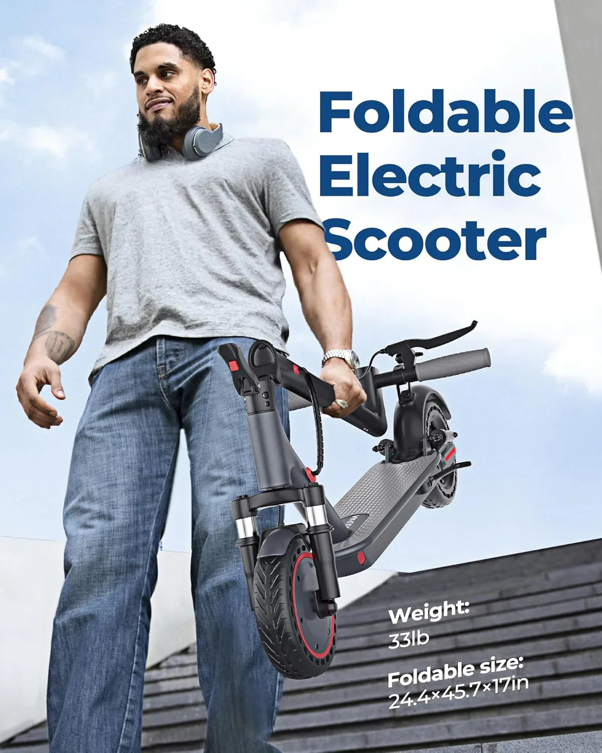 Electric Scooter 350W/500W Powerful Motor 8.5"/10" Solid Tires 19/22Mph 28/21/12 Miles Range