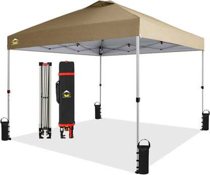 10x10 Pop-Up Awning One-Click Installation Beach Tent Outdoor Sunshade Silver Coated Top