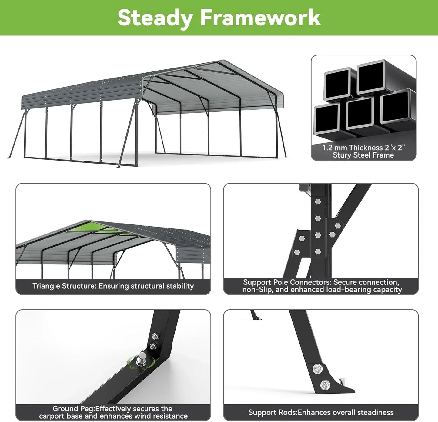 10'x15' Heavy Duty Metal Carport Outdoor Garage Car Shelter Shade with Heavier Frame