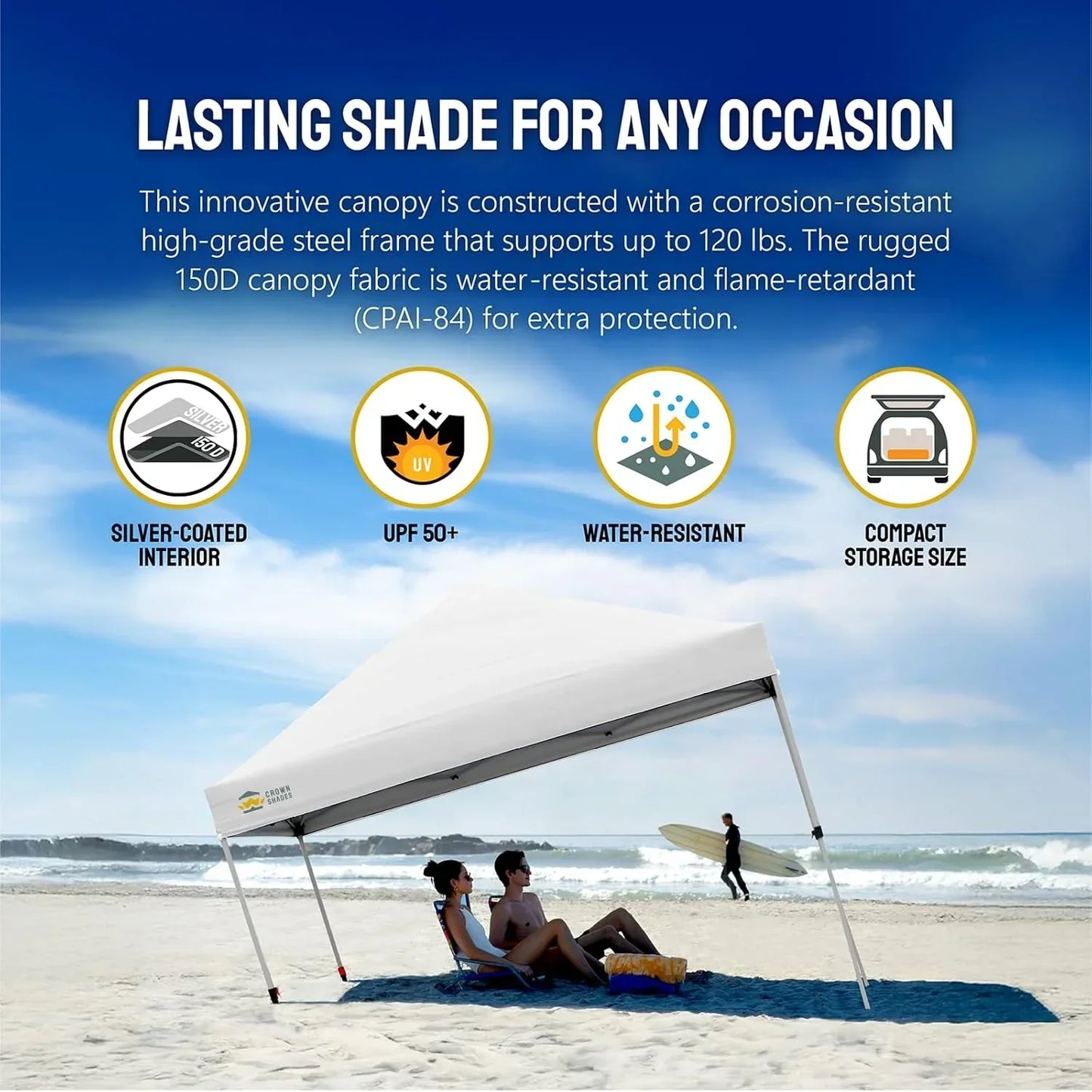 10x10 Pop-Up Awning One-Click Installation Beach Tent Outdoor Sunshade Silver Coated Top