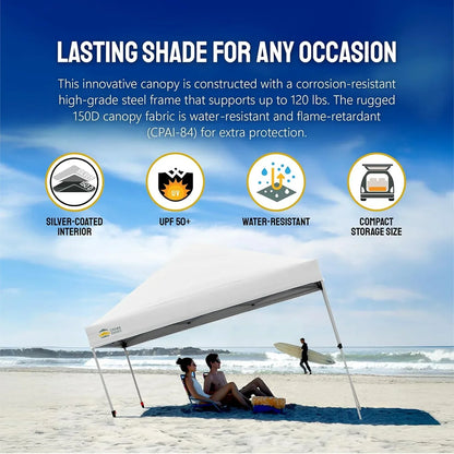10x10 Pop-Up Awning One-Click Installation Beach Tent Outdoor Sunshade Silver Coated Top